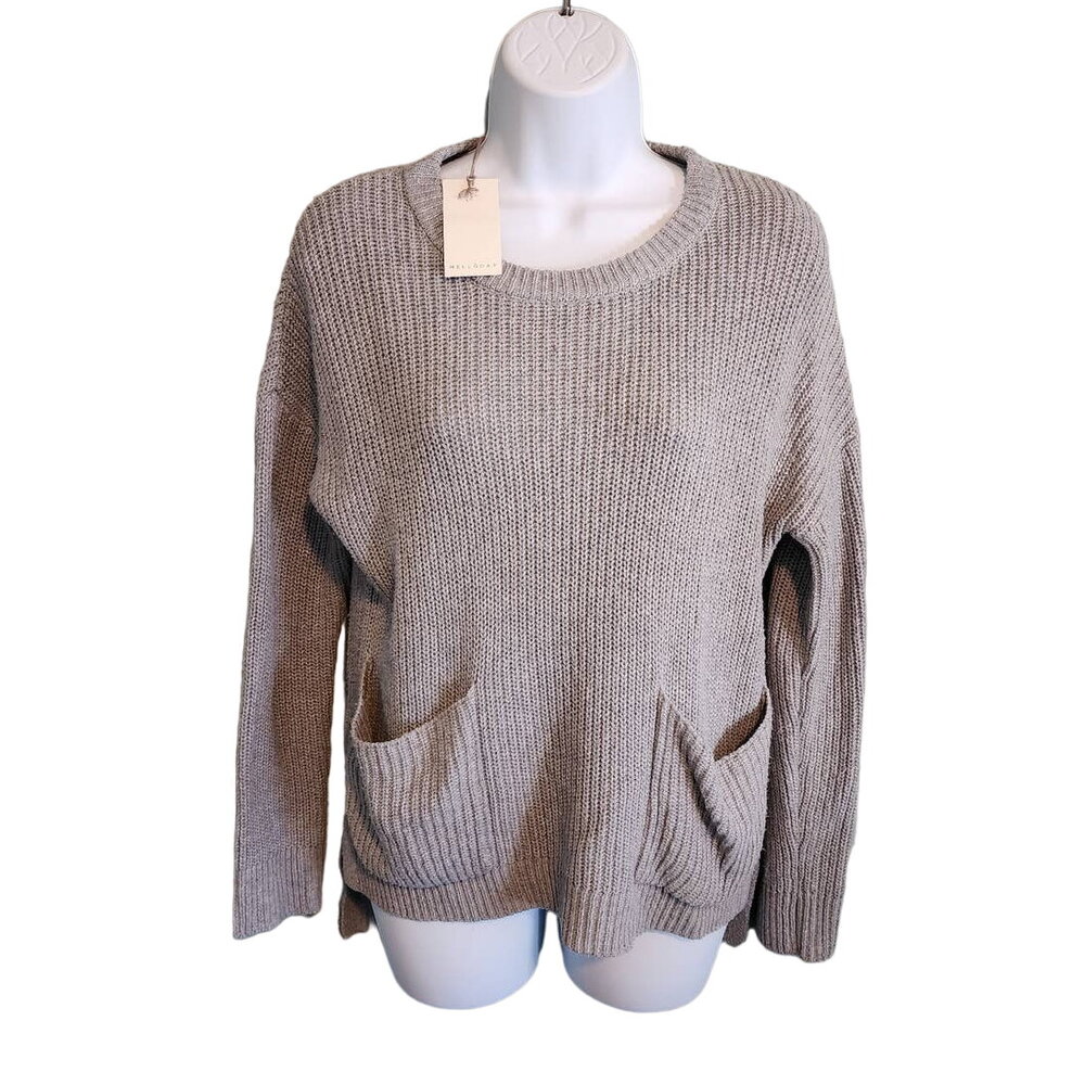 Melloday Gray Long Sleeve Ribbed Sweater with Pockets Size XS, New with tags